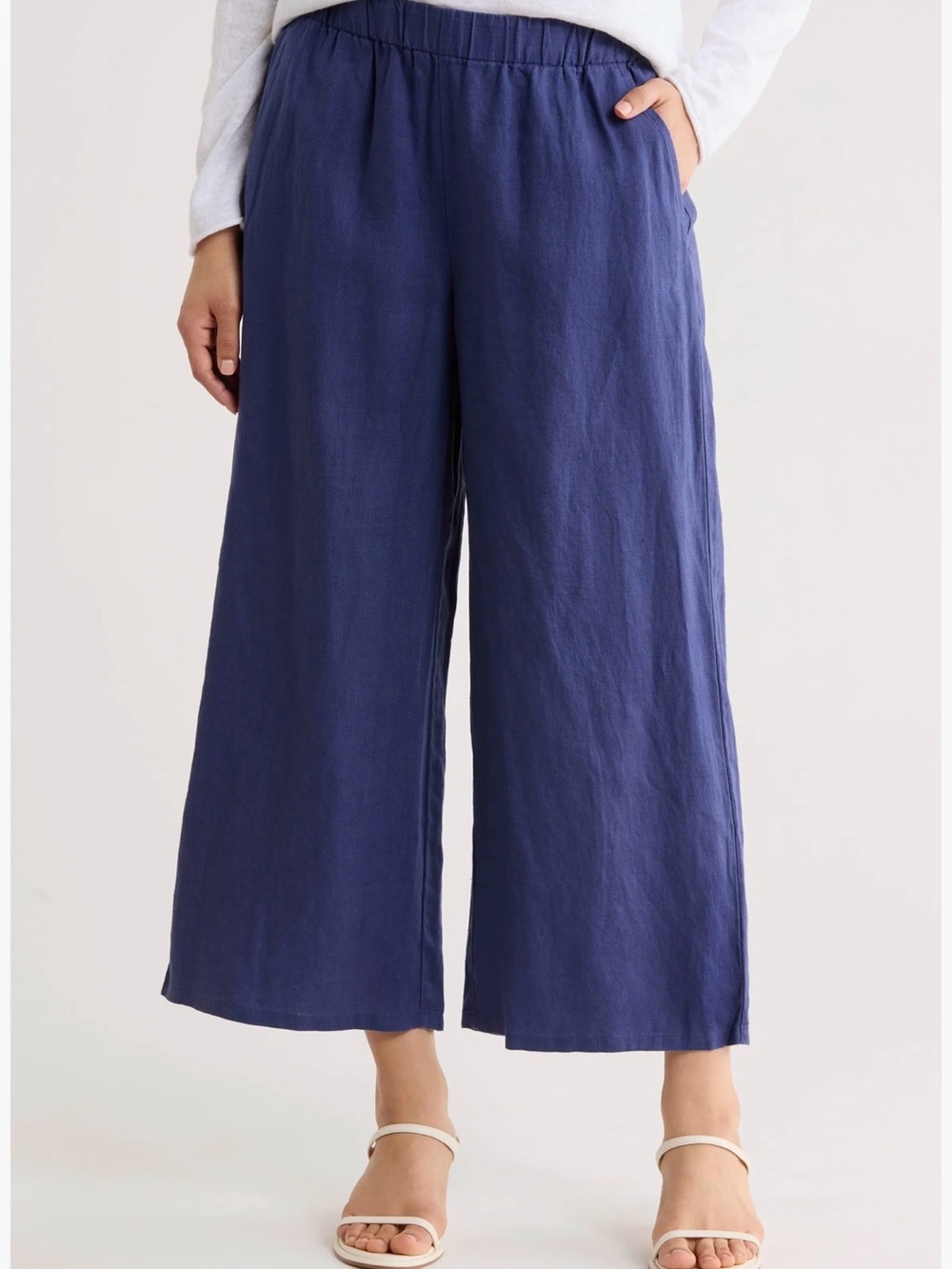 Eileen Fisher 100% Organic Linen Bluette Blue Crop Wide Leg Pants size large